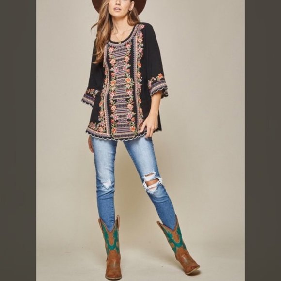 Savanna Jane Tops - Boho Embroidered Woven Tunic